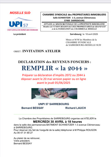 UNPI - Remplir la 2044 - Déclaration des revenus fonciers