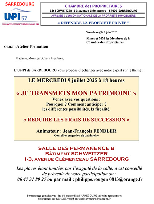 UNPI - Je transmets mon patrimoine - Mercredi 09/07/2025